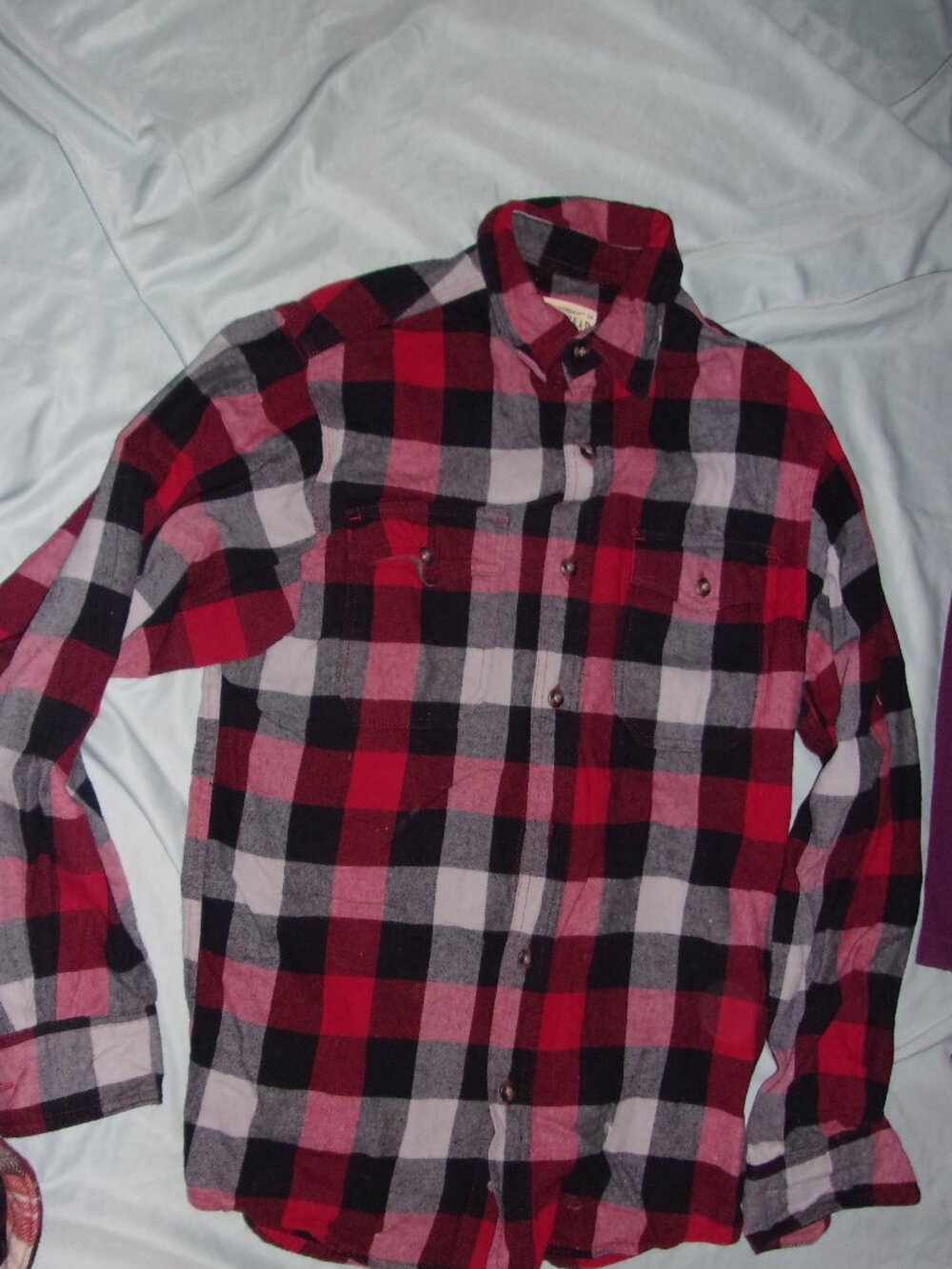 vintage Mens size small plaid gray black  red mens flannel shirt outdoor wear